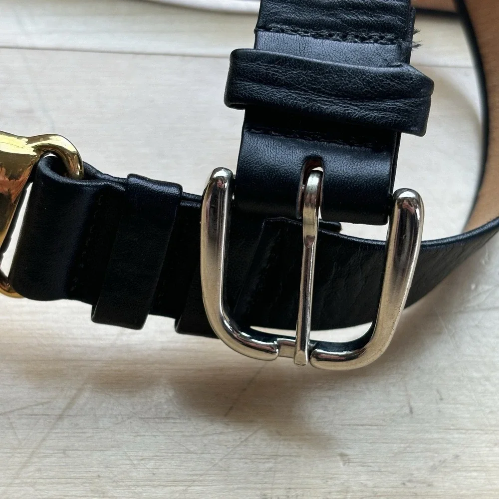 Les Creations Elite Black Genuine Leather Belt Size‎ 30 Metal Buckle 80s Retro - Picture 7 of 10